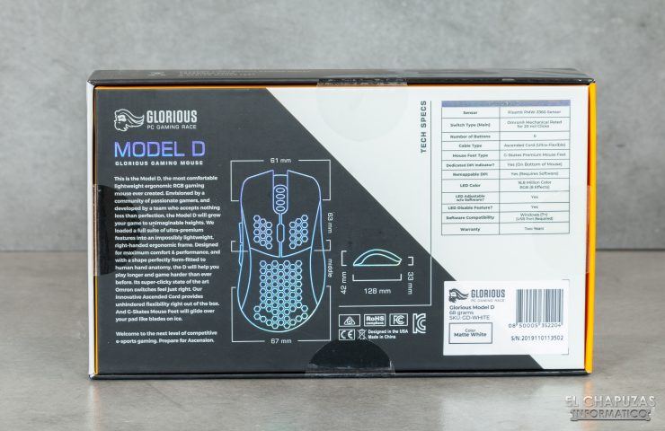 Glorioso PC Gaming Race Modello D - Imballaggio posteriore