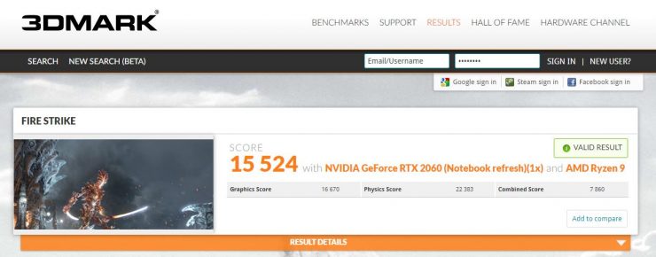 AMD Ryzen 9 4900H in 3DMark Fire Strike