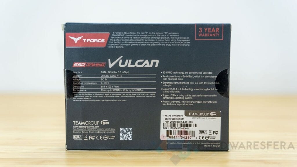 Scatola posteriore T-FORCE-SSD-GAMING-VULCAN-500GB