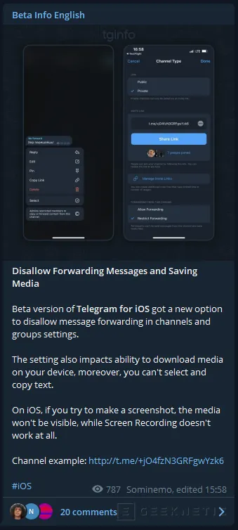 Geeknetic Telegram consentirà di vietare l'inoltro di messaggi dai canali 1