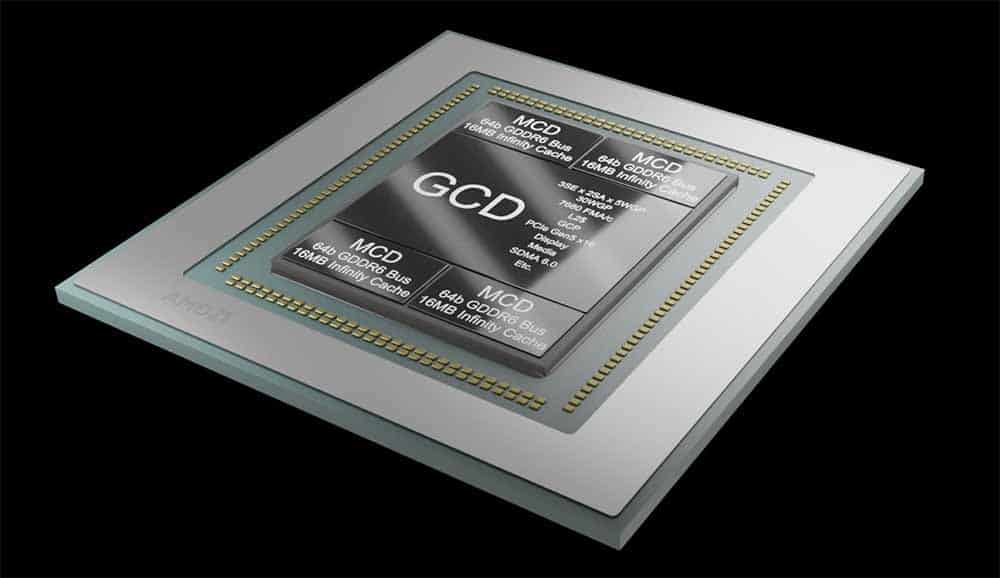 Rendering di design del chip AMD Navi 32