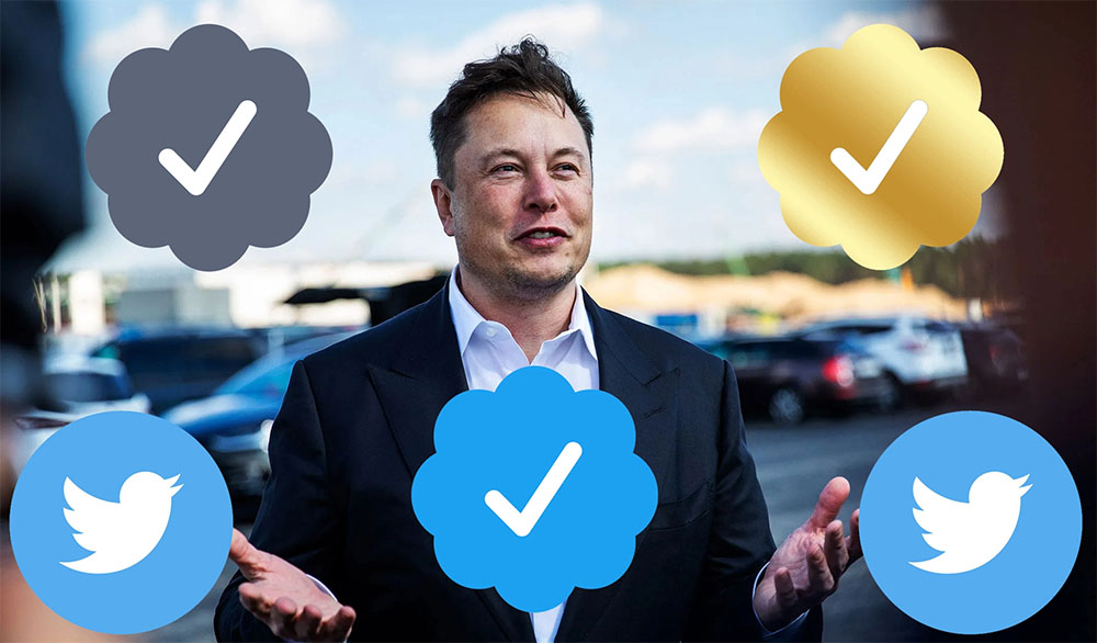 Elon Musk Account verificati su Twitter Blue Gold Grey Blue
