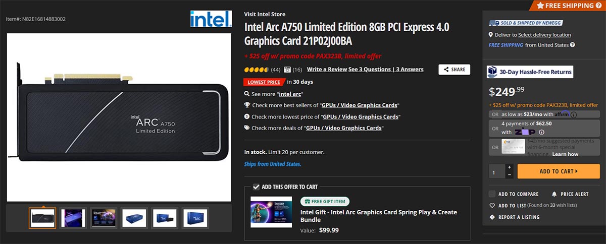 Riduzione del prezzo di Intel Arc A750