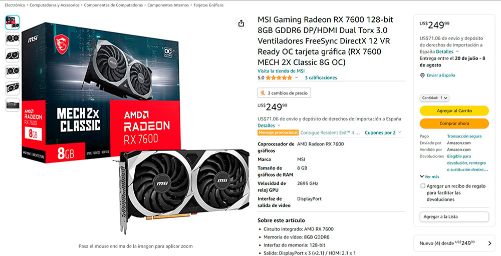 nuovo prezzo minimo MSI Radeon RX 7600 negli Stati Uniti